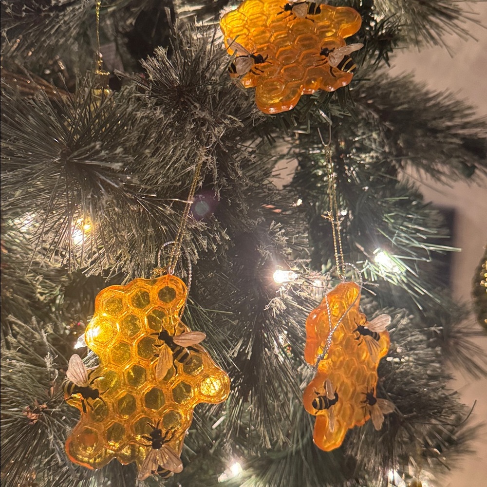 Honeycomb and Bee Hive Holiday Ornament Set of 3